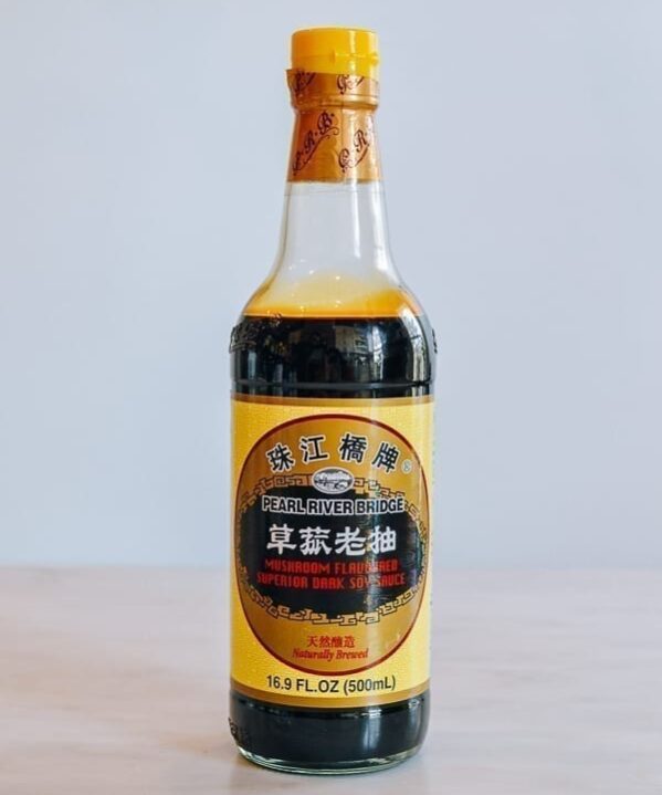 Bottle of Pearl River Bridge Mushroom Dark Soy Sauce, thewoksoflife.com