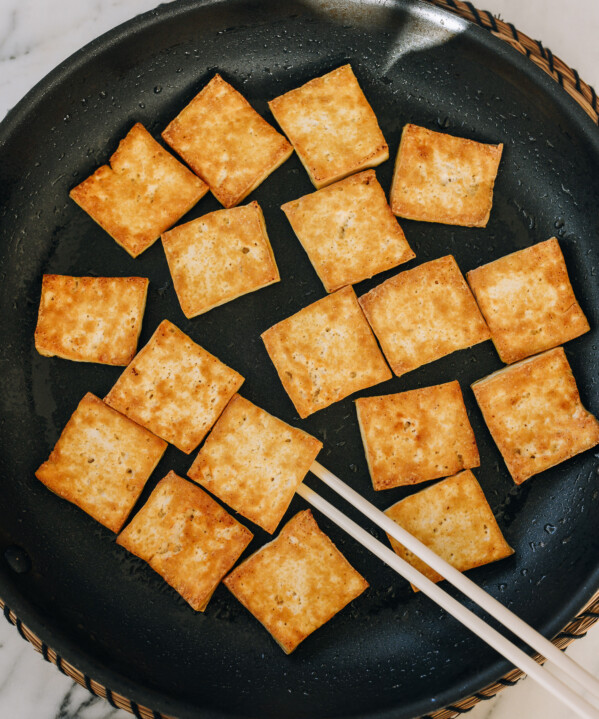 pan-fried tofu in pan