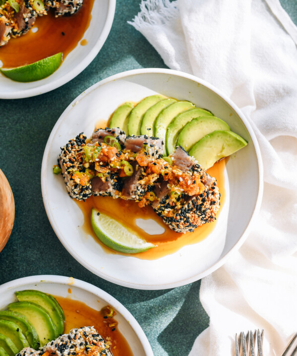 Seared Ahi Tuna recipe with sesame crust and citrus dressing