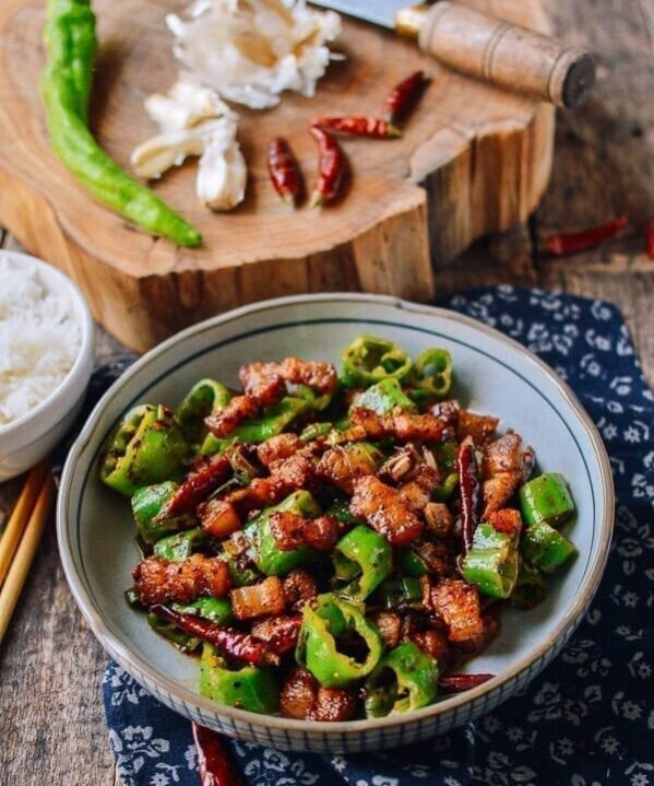 Sichuan Three Pepper Pork Belly Stir-fry, by thewoksoflife.com
