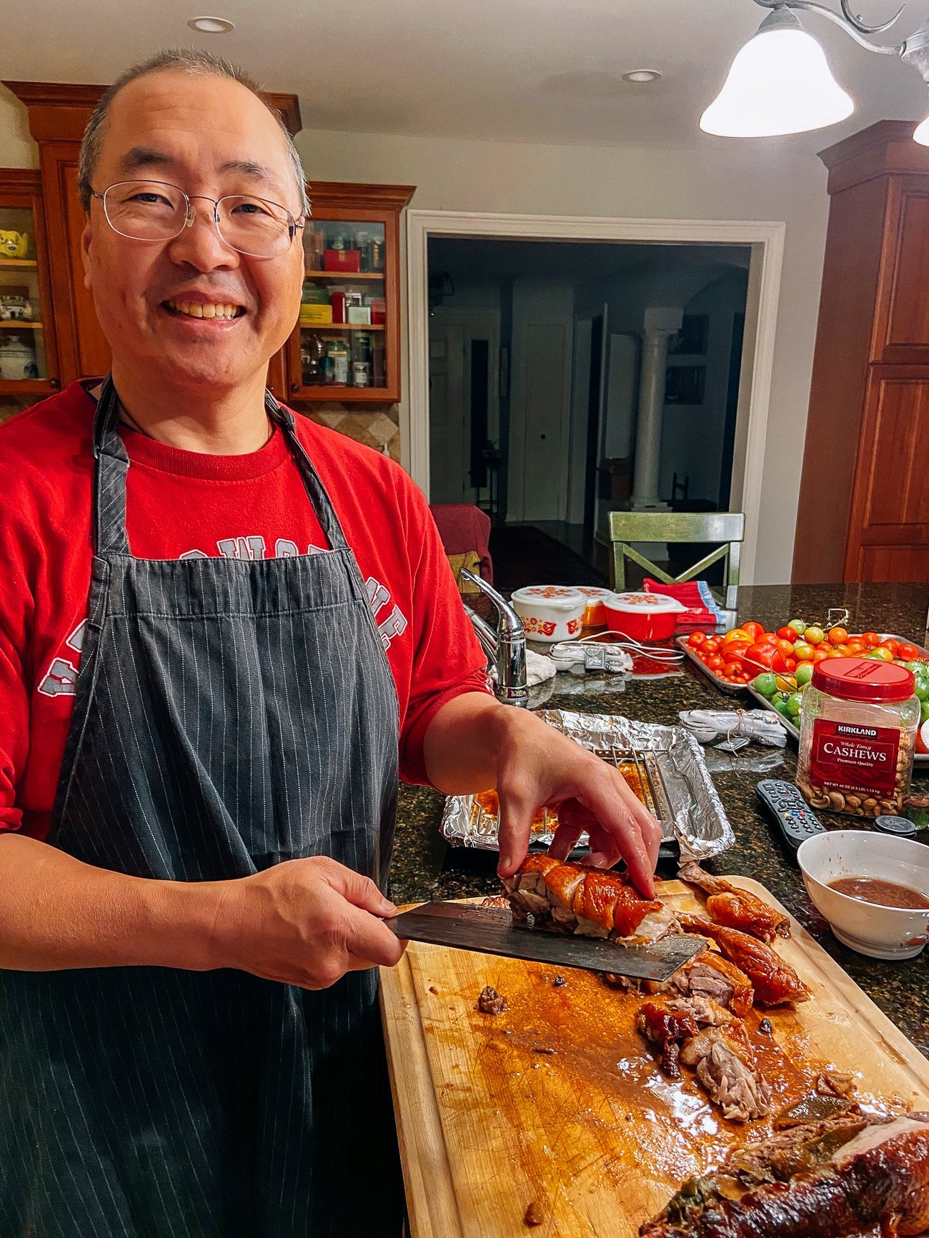 Bill cutting homemade Cantonese roast duck