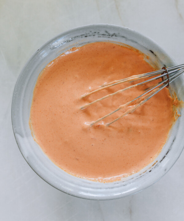 Bowl of yum yum sauce with whisk